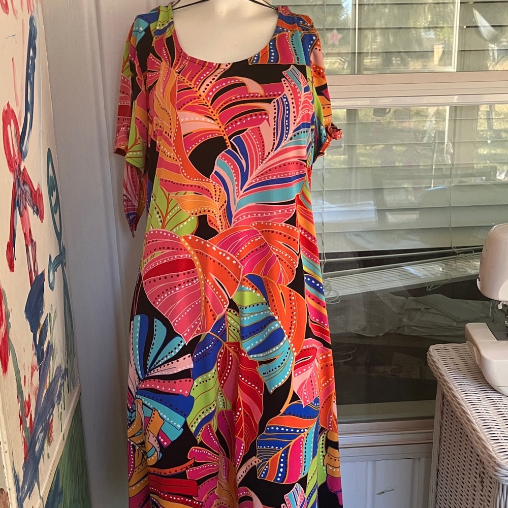 MSK Multicolor Leaf Print Midi Dress